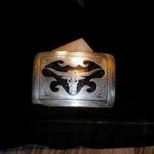 Johnson & Held Vintage Handmade Longhorn Steer Silver & Black Belt Buckle